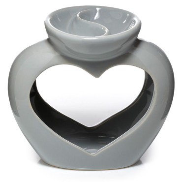 Kominek ceramiczny szary w kształcie serca z naczyniem podzielonym na dwie części