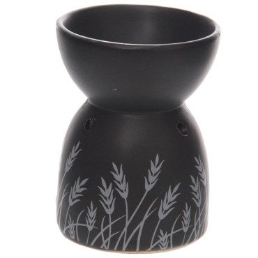 Kominek ceramiczny świecznik udekorowany w rysunek trawy - czarny