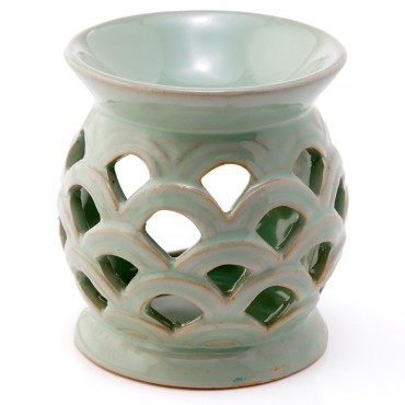 Kominek ceramiczny z wyciętymi otworami w kształcie łuski rybiej Eden - zielony