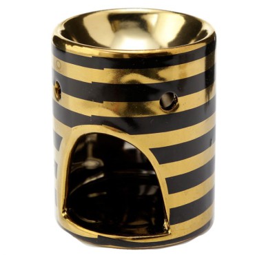 Kominek ceramiczny z metalicznymi złotymi paskami Eden - czarny