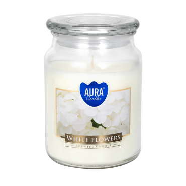 Duża świeca zapachowa z wieczkiem Białe kwiaty Aura