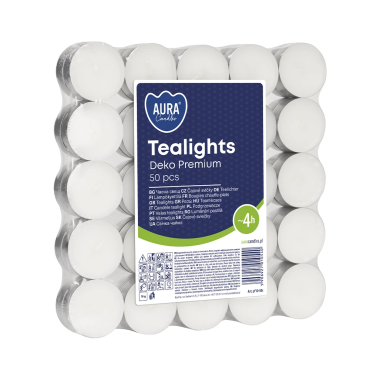 Podgrzewacze tealight 4h 50 szt. białe w stosie Aura