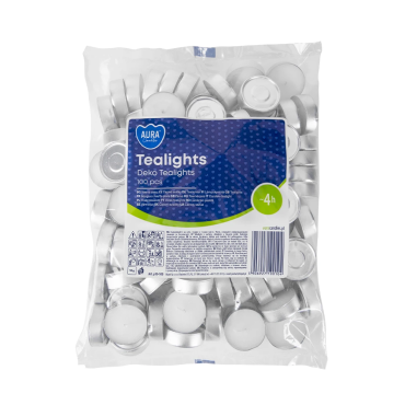 Podgrzewacze tealight w folii 4h 100 szt. białe w stosie Aura
