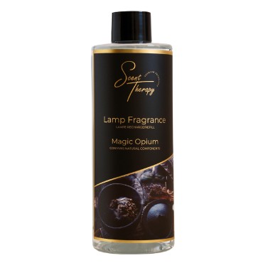 Płyn do lampy katalitycznej 500ml Magic Opium Scent Therapy w przezroczystej butelce z czarno-złotą etykietą.