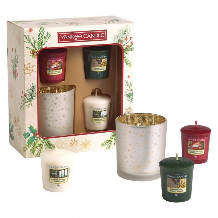 Magical Christmas Morning - zestaw 3 świec typu votive ze świecznikiem Yankee Candle